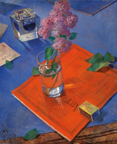 Stillleben mit Flieder, 1928 von Kuzma Sergeevich Petrov Vodkin
