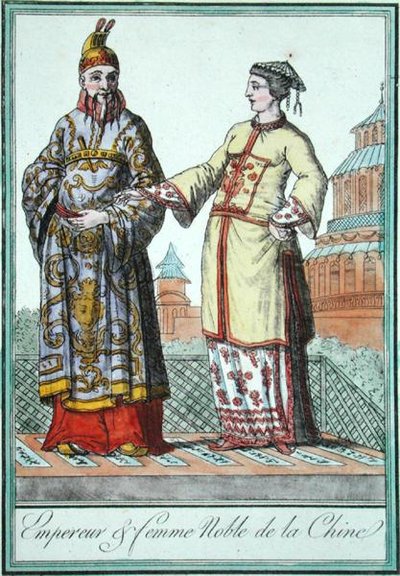 Ein chinesischer Kaiser und eine Adlige, aus einer der Kostümstudien von Jules Grasset de Saint-Sauveur (1757-1810) 1796 von L.F. Labrousse