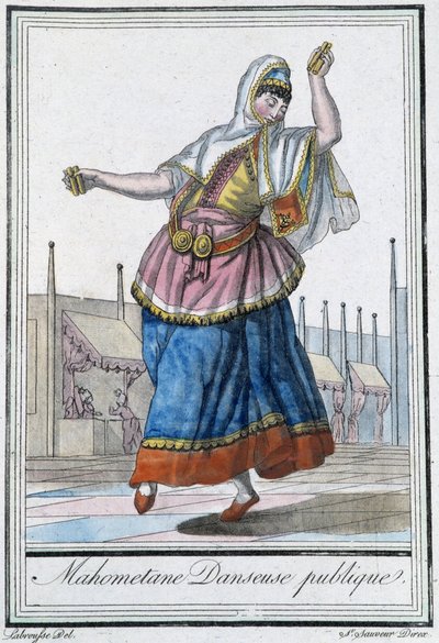 Öffentliche Tänzerin der Mohammedaner - in „Enzyklopädie der Reisen“ von J. Grasset St Sauveur, ed. Deroy, Paris von L.F. Labrousse
