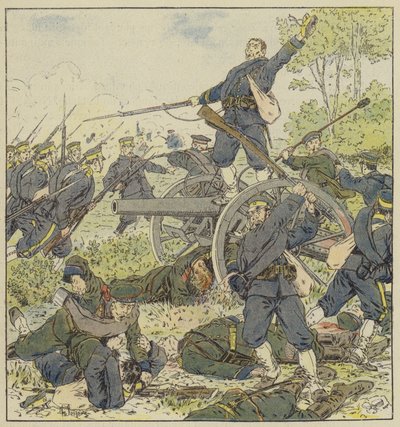 Russische Batterie von japanischer Infanterie im Bajonettangriff erobert von L. Malespine