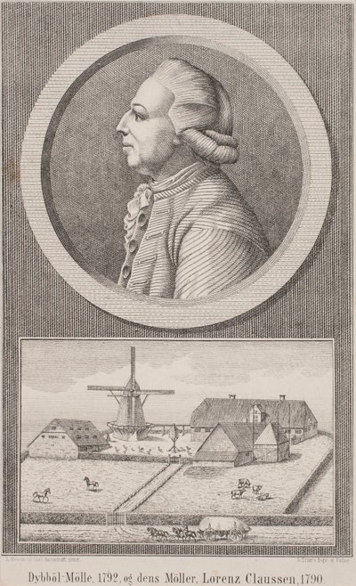 Dybbøl Mühle, 1792, und ihr Müller Lorenz Claussen, 1790 von L. Nissen