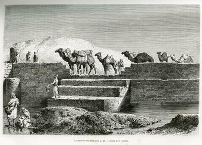 Das Reservoir von Abdullah, Saudi-Arabien, Illustration aus "Pilgrimage to Nejd, the cradle of the Arab race", veröffentlicht in der Weltreise, geleitet von Edouard Charton (1807-1890) 1882 von Lady Anne Blunt
