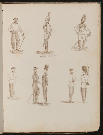 Acht Studien von stehenden Soldaten in Uniform, beschriftet "Leibgarde" von Lady Butler