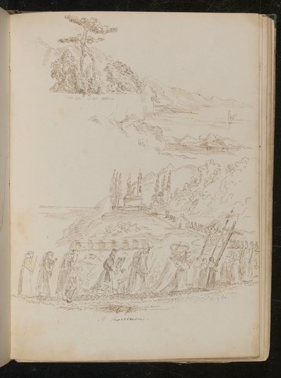 Studie einer monastischen "Prozession" in einer Küstenlandschaft von Lady Butler