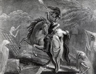 Lenore reitet mit dem Tod, Illustration für das Gedicht Lenore von Gottfried Augustus Bürger (1747-1794), Zeichnung von Diana Beauclerk (1734-1808) für die Ausgabe von 1796, veröffentlicht von Harding Pall Mall von Lady Diana Beauclerk