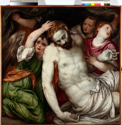 Pieta et anges (Pieta mit Engeln) von Lambert Sustris (1515-1584) 16. Jahrhundert Sun 83x84 cm Musei di Strada Nuova Genes von Lambert Sustris