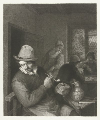 Wirtshausszene mit Mann, der eine Pfeife stopft von Lambertus Antonius Claessens