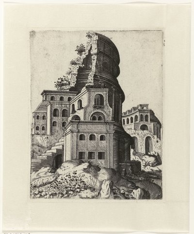 Ruine mit einer Treppe links von Lambertus Suavius