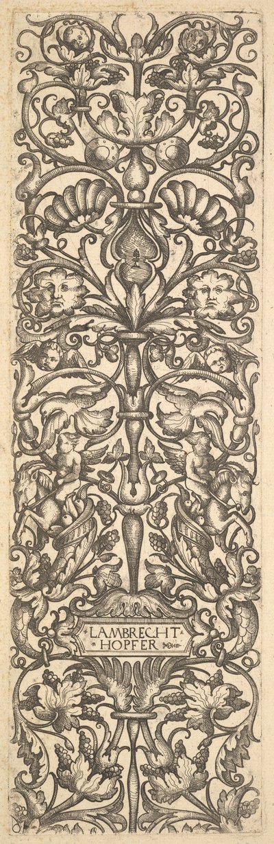 Kandelaber mit Putti auf Ziegen in der Mitte, ca. 1525-50 von Lambrecht Hopfer