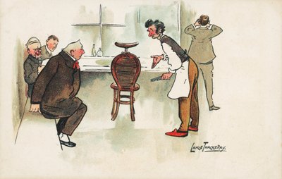 Szene in einem Friseursalon (Chromolithografie) von Lance Thackeray