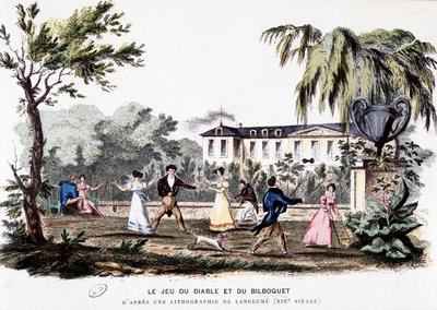 Alte Spiele: Das Spiel des Teufels (Diabolo) und das Bilboquet, basierend auf einer Lithographie von Langlumé von Langlume Langlume