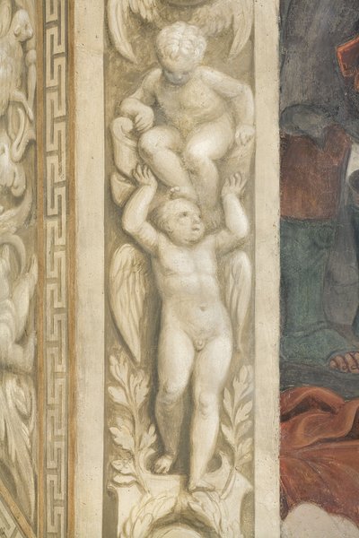 Putti, Dekorationen um die Fenster (Fresko) von Lattanzio Gambara