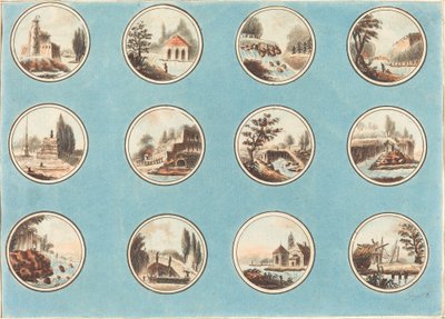 Zwölf Rundbilder mit Landschaften von Laurent Guyot after Jean Henry Alexandre Pernet