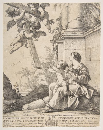 Jungfrau und Kind mit Engeln, 1639 von Laurent de la Hyre