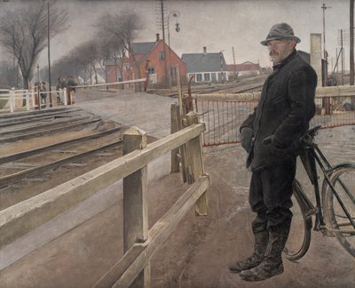 Warten auf den Zug. Bahnübergang an der Roskilde-Straße, 1914 von Laurits Andersen Ring