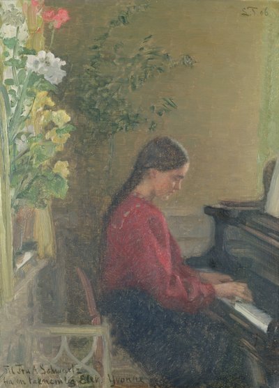 Yvonne, die Tochter des Künstlers, spielt Klavier, ca. 1905 von Laurits Regner Tuxen
