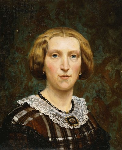 Porträt von Sientje Tadema, kleine Büste, in braunem und weißem Kleid und schwarzem Schal, 1860 von Lawrence Alma Tadema