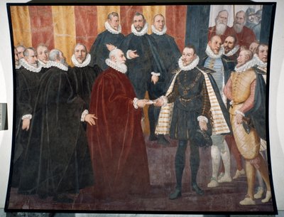 Treffen von Dogen Giacomo Durazzo Grimaldi und Infant Don Juan von Österreich (Fresko) von Lazzaro Tavarone