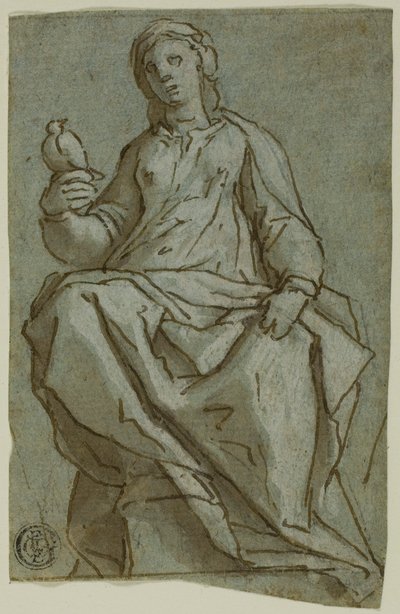 Sitzende weibliche Figur (Heilige Scholastika?) mit einer Taube von Lazzaro Tavarone
