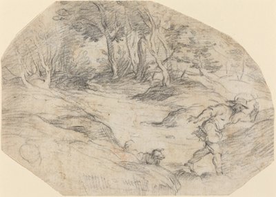 Landschaft mit einem Mann und einem Hund von Leandro Bassano after Titian