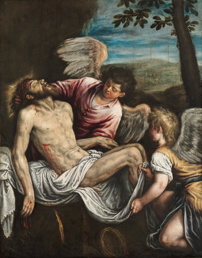 Der tote Christus mit Engeln von Leandro da Ponte Bassano