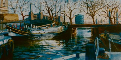 Grosvenor Dock, 2001, Boot im Thames Dock von Lee Campbell