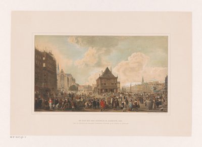 Dam in Amsterdam mit dem im Bau befindlichen Palast von Leendert Izaac Frederikus Grondijs