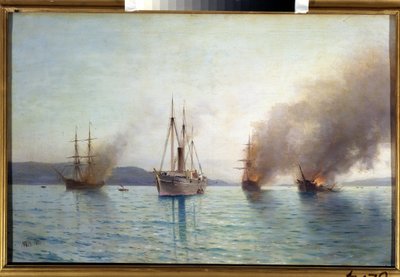 Russisches Torpedoboot Tender Großherzog Konstantin zerstört türkische Schiffe am Bosporus 1877 von Lef Feliksovich Lagorio