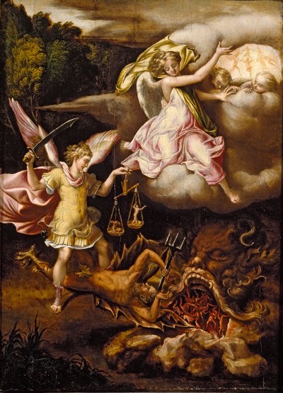 St. Michael bezwingt Satan und wiegt die Seelen der Toten, ca. 1540-1549 von Lelio Orsi