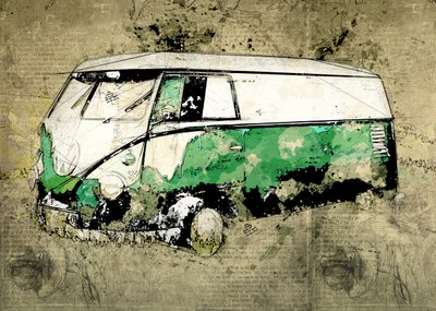 Künstlerischer Grüner Bus von Lembayung senja studio [Vintage Poster]