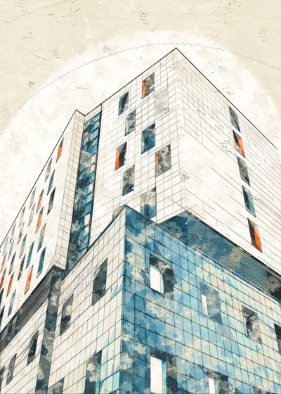 Städtische architektonische Skizze von Lembayung senja studio [Vintage Poster]