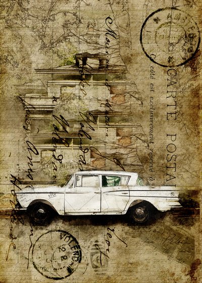 Vintage-Auto-Stadtreise von Lembayung senja studio [Vintage Poster]