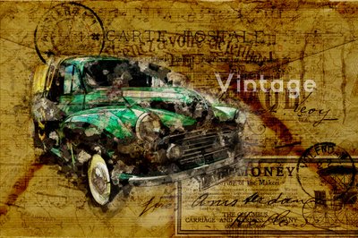 Vintage-Auto-Reisekarte von Lembayung senja studio [Vintage Poster]