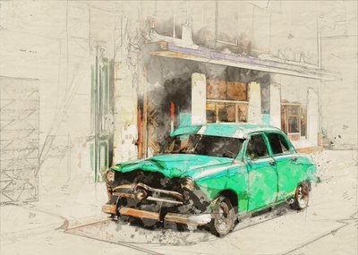 Vintage Grünes Auto Skizze von Lembayung senja studio [Vintage Poster]