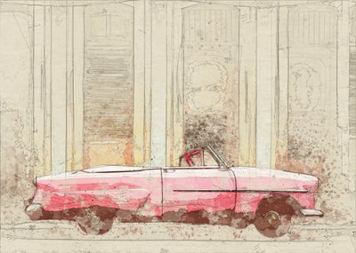 Vintage Pinkes Cabrio Skizze von Lembayung senja studio [Vintage Poster]