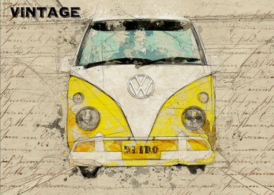 Vintage Gelber Van Skizze von Lembayung senja studio [Vintage Poster]