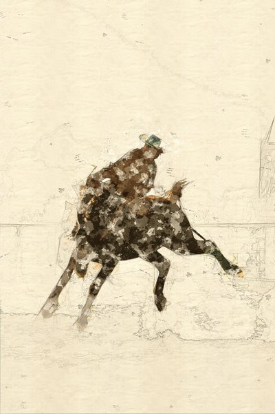 Westernreiter auf einem bockenden Pferd von Lembayung senja studio [Vintage Poster]