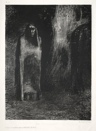 Der Mann war allein in einer Nachtlandschaft von Lemercier and Cie.