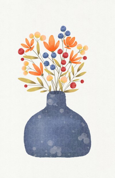 Blaue Vase Wildblumen von Lena Refur
