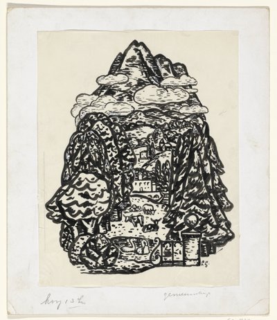 Berglandschaft mit Bäumen und Vieh von Leo Gestel (signed by artist)