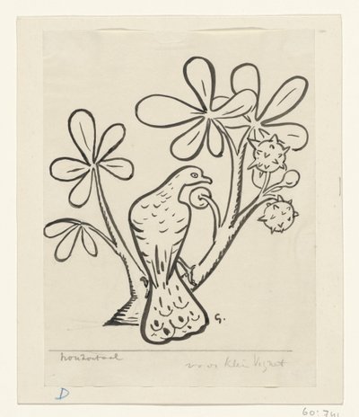 Taube auf einem Ast eines Kastanienbaums von Leo Gestel (signed by artist)