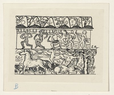 Pferde, tanzende Menschen und Masken von Leo Gestel (signed by artist)