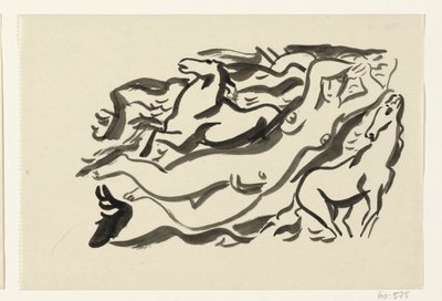 Nackte Frau und zwei Pferde im Meer von Leo Gestel
