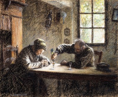 Mann und Frau trinken Eau de Vie von Leon Augustin Lhermitte