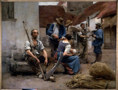 Die Lohnzahlung der Bauern auf einem Bauernhof von Leon Augustin Lhermitte