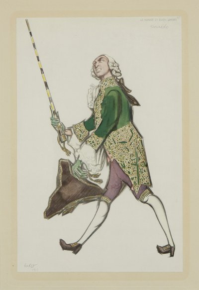Kostümentwurf für Rinaldo im Ballett Die gut gelaunten Damen von Scarlatti, 1917 von Leon Bakst
