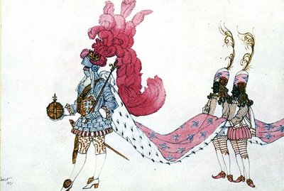 Kostümentwurf für den König mit seinen Pagen, aus Dornröschen von Leon Bakst