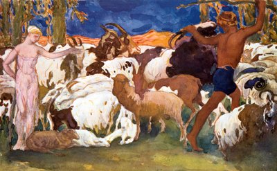 Bühnenbildentwurf für eine Ballets Russes Produktion von Ravels Daphnis et Chloé, 1912 von Leon Bakst