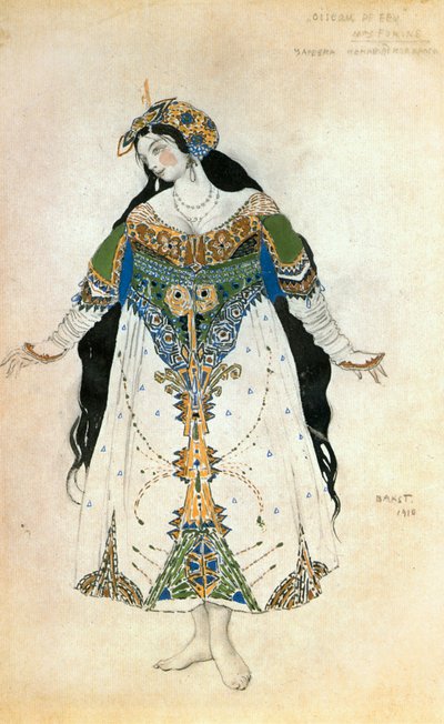 Die Prinzessin, Kostümentwurf für Igor Strawinskys Ballett "Feuervogel" von Leon Bakst