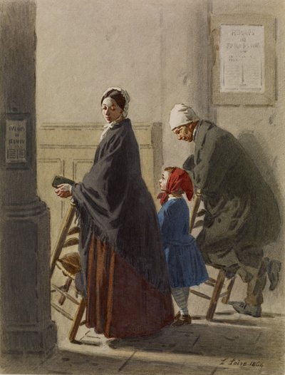 Mann, Frau und Mädchen beim Gebet in der Kirche, 1864 von Leon Henri Antoine Loire